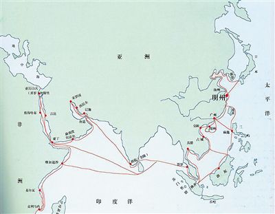 海上丝路线路图。